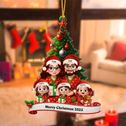 Personalised Cartoon Family Xmas Ornament 2025