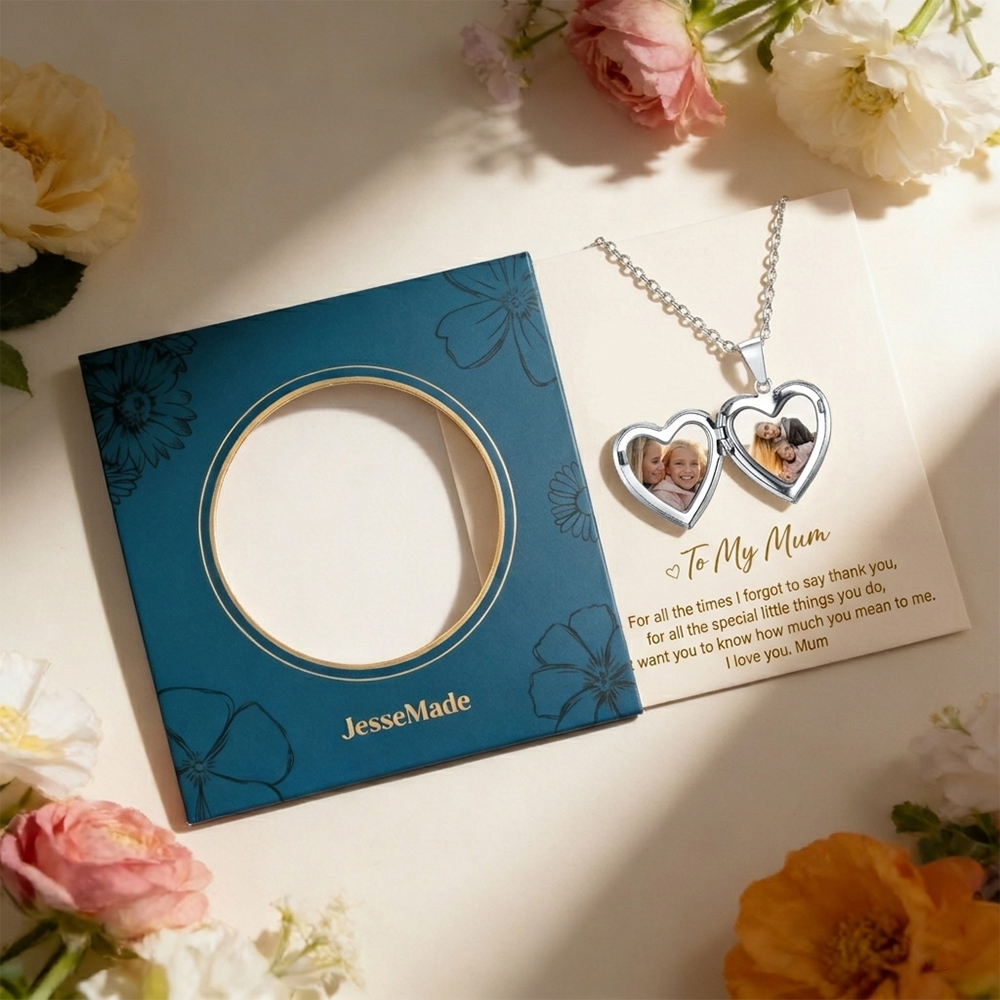 Personalised Heart Shaped Locket Necklace Custom with 2 Photos and 1 Text for Her | Jessemade