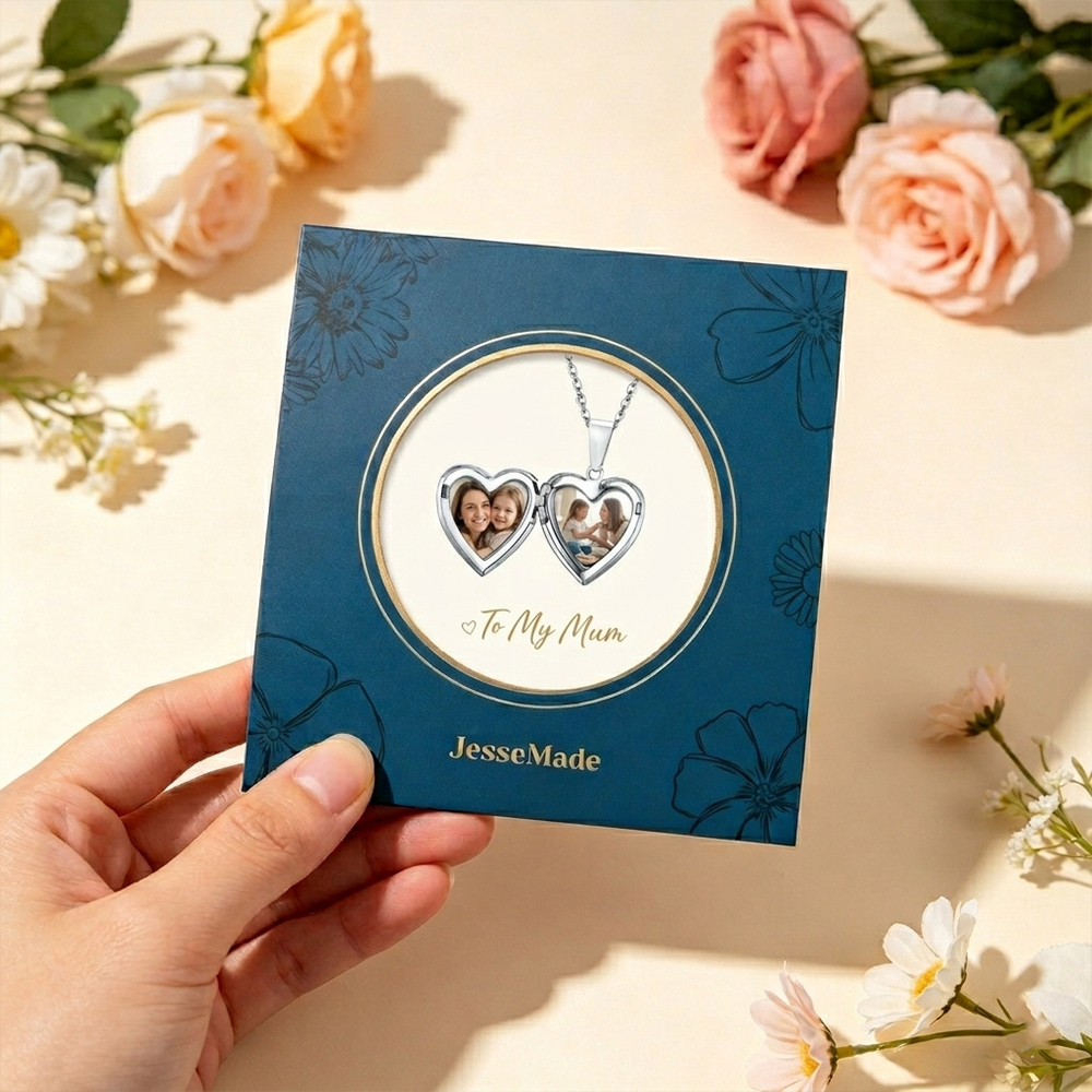 Personalised Heart Shaped Locket Necklace Custom with 2 Photos and 1 Text for Her | Jessemade
