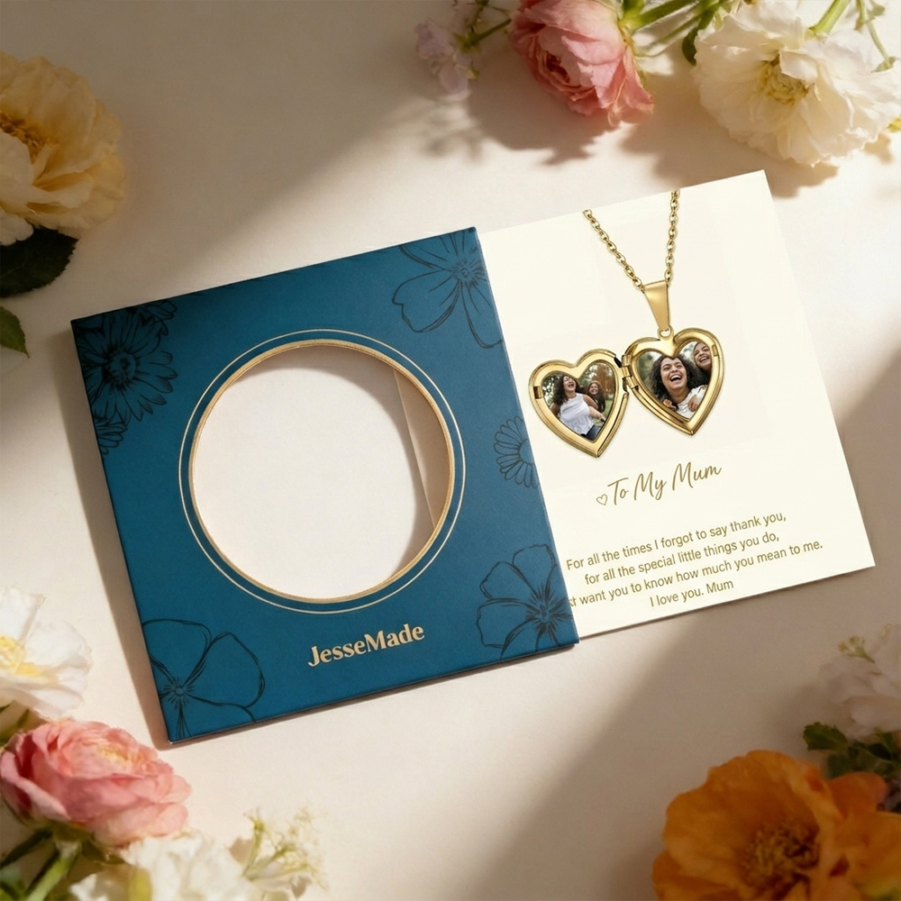 Personalised Heart Shaped Locket Necklace Custom with 2 Photos and 1 Text for Her | Jessemade