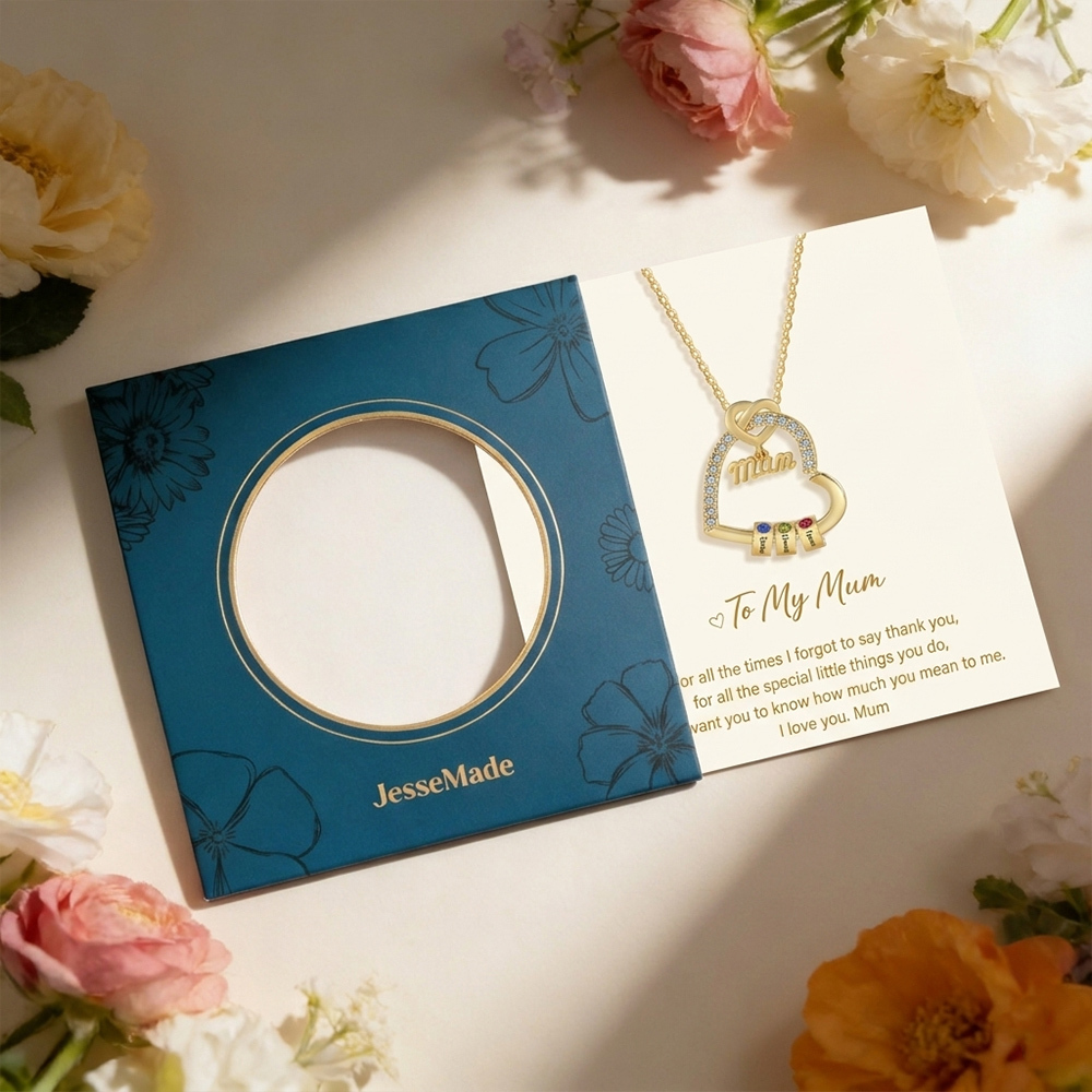 Personalised Mum Birthstone Heart Necklace With 1-5 Names