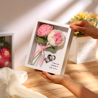 Personalised 3D Peony Crochet Flower Shadow Box Frame