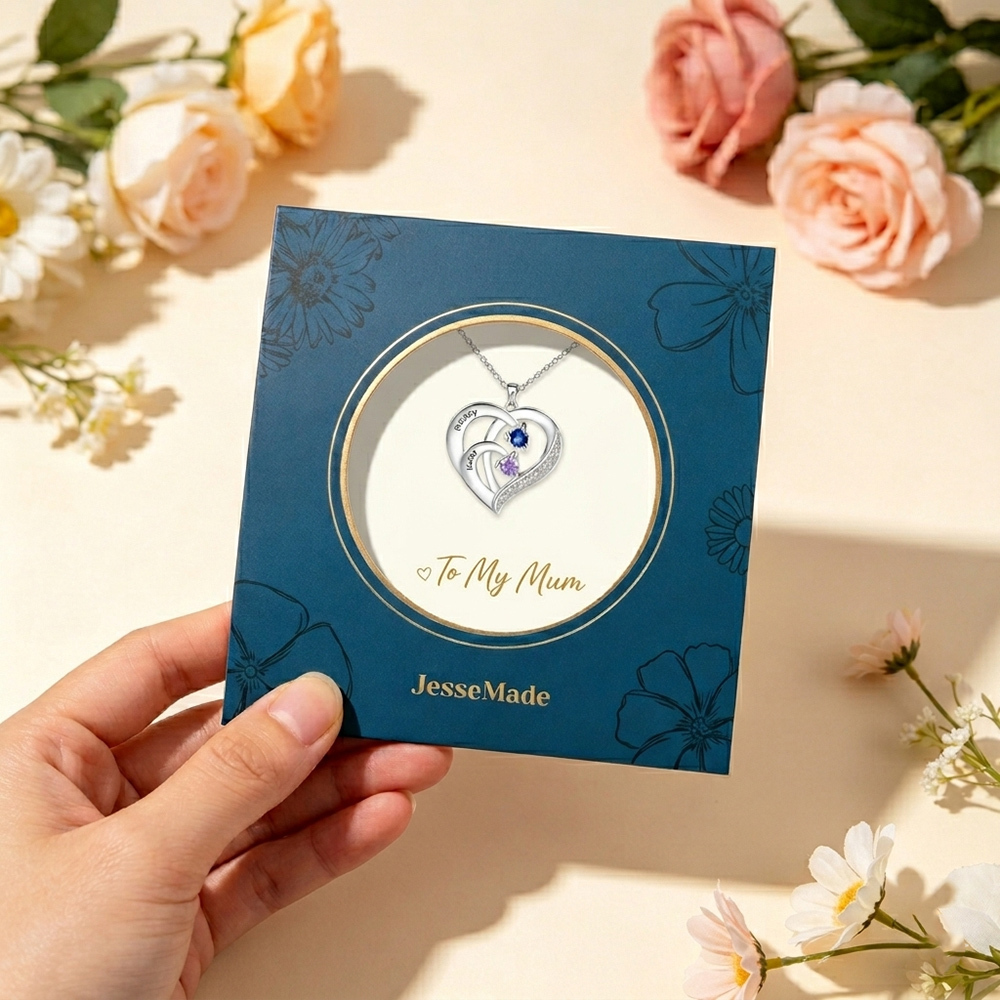 Personalised 925 Sterling Silver Birthstone Name Necklace (2–6 Names) – Intertwined Heart Gifts for Her