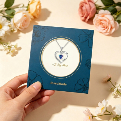 Personalised Name Heart Necklace with Birthstone Gift for Her