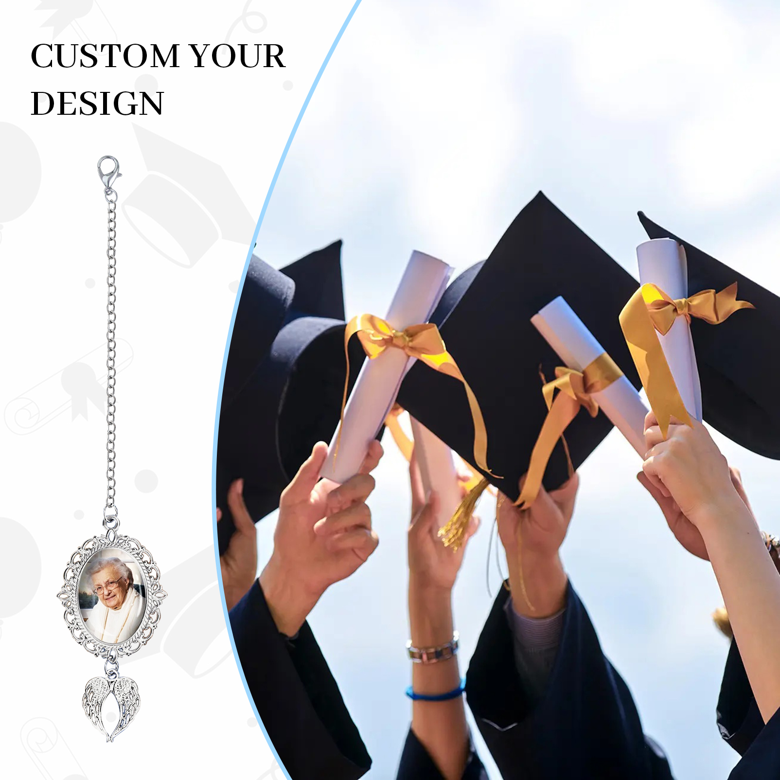 Personalised Photo Brooch with Angel Wing Charm – Perfect Custom Gift for Loved Ones