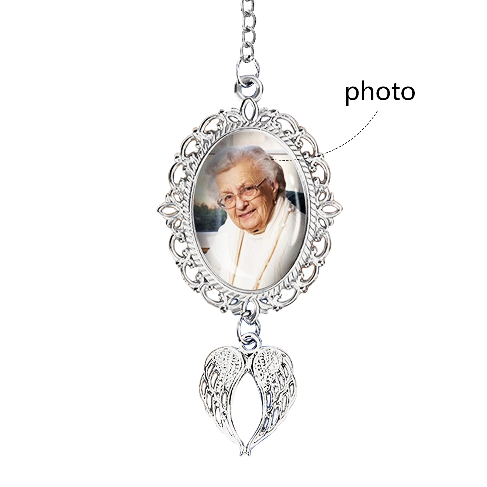 Personalised Photo Brooch with Angel Wing Charm – Perfect Custom Gift for Loved Ones