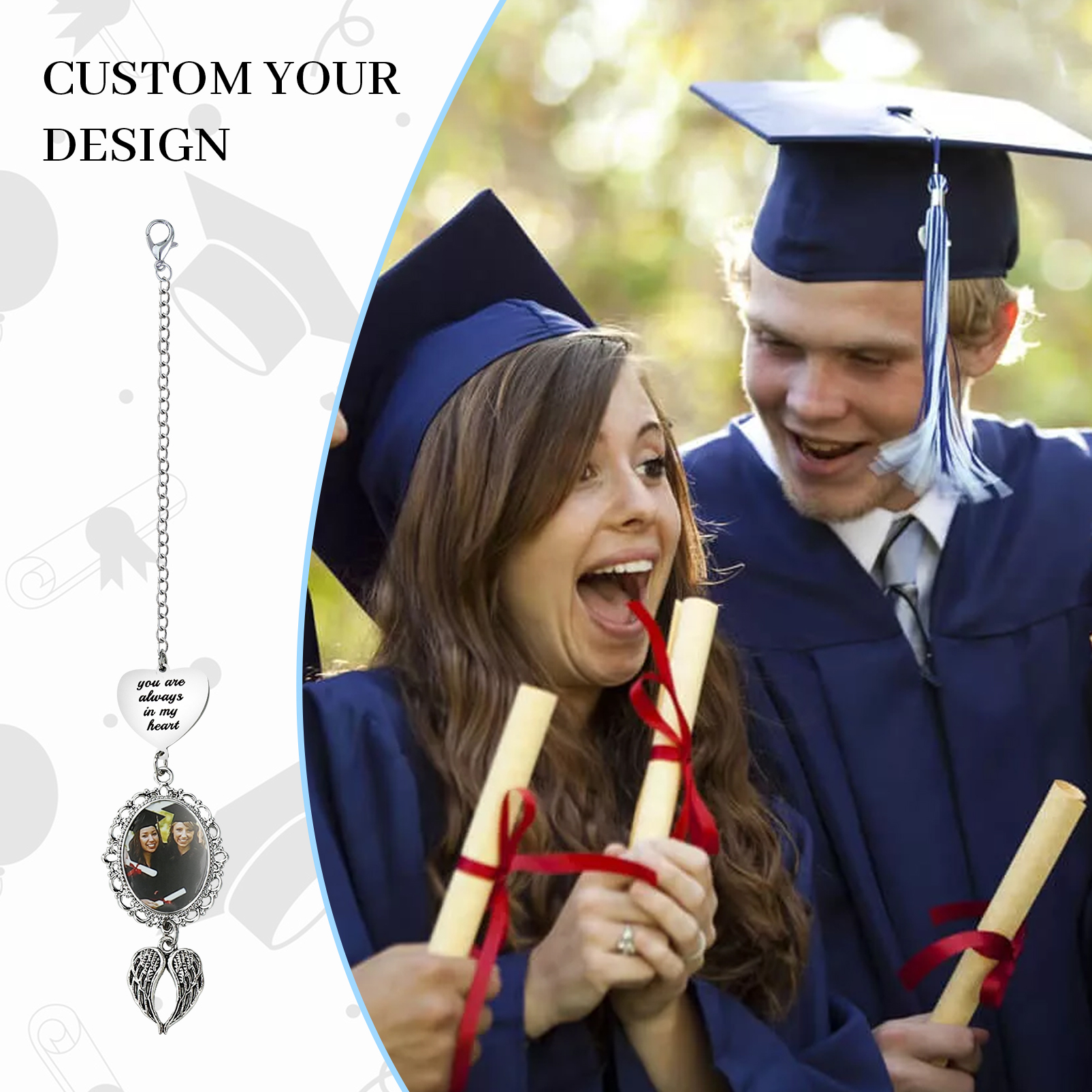 2024 Graduation Gifts - Personalised Photo & Text Angel Wings Pendant Graduation Gift for Him/Her