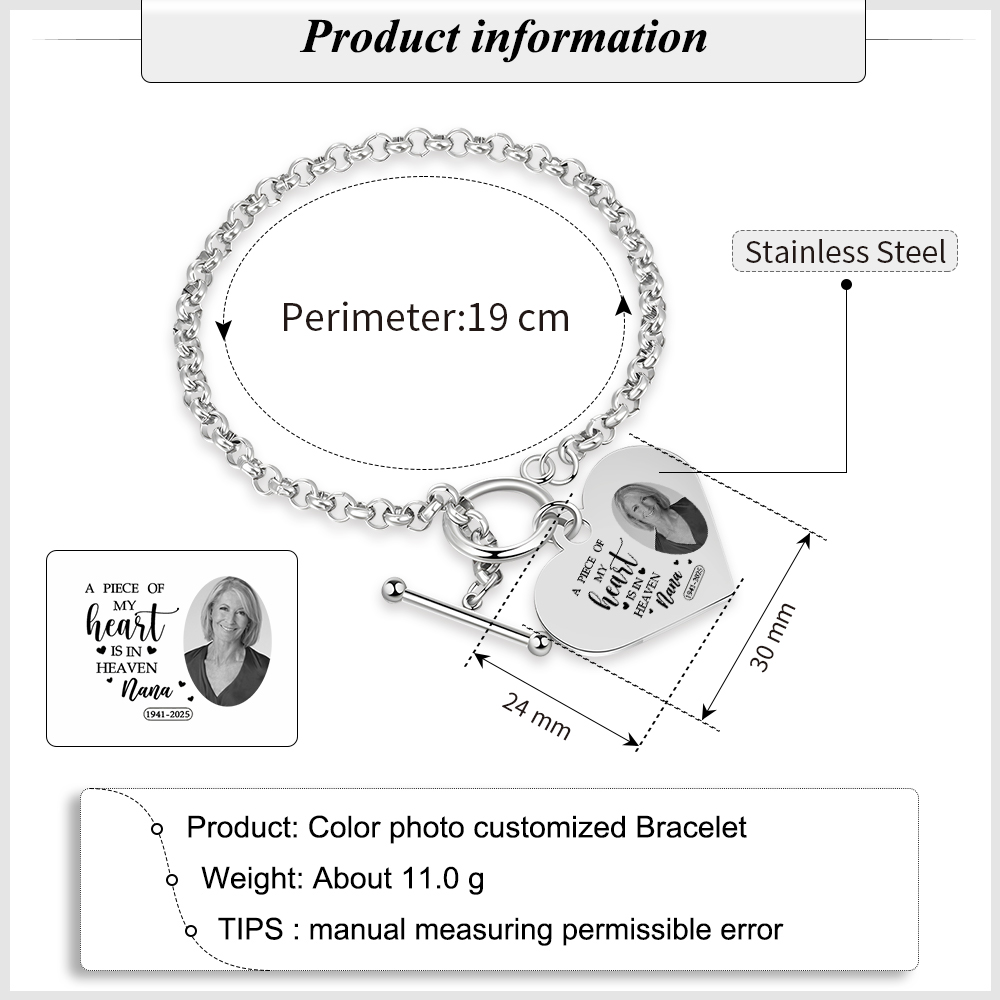 Memorial Heart Bracelet - A piece of my heart is in Heaven