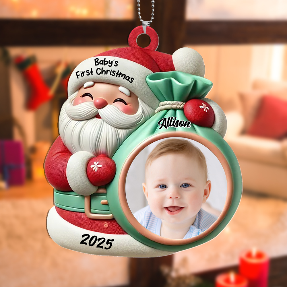 Custom Santa Baby's First Christmas Photo Ornament