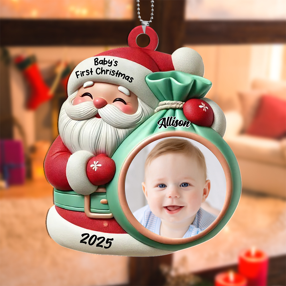 Custom Santa Baby's First Christmas Photo Ornament