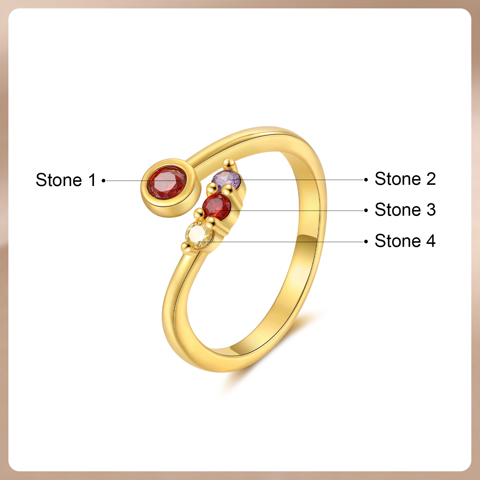 4 Birthstones - Personalised Birthstone Ring, A Customized Gift For Her
