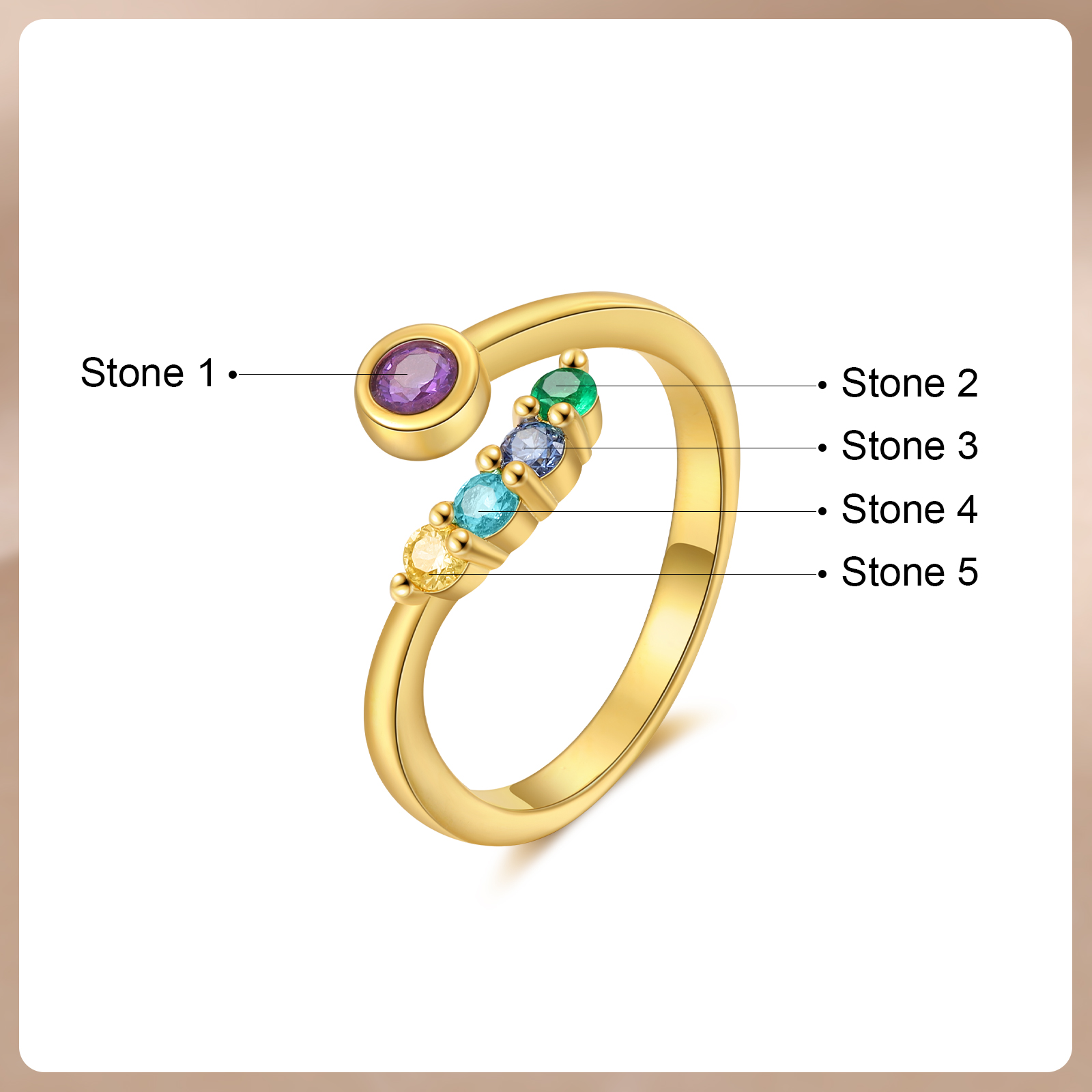 5 Birthstones - Personalised Birthstone Ring, A Customized Gift For Her