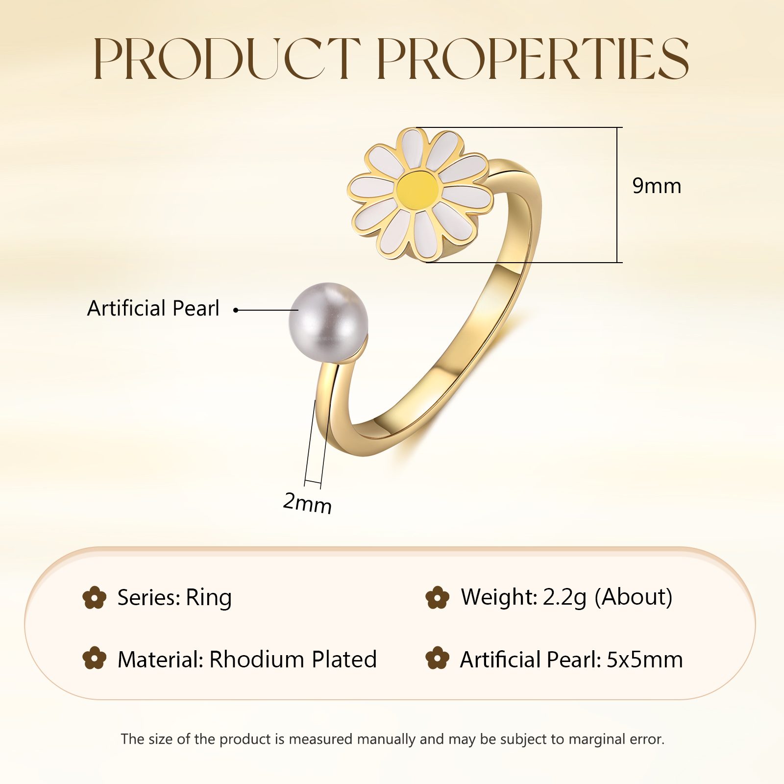 Open Finger Rings Daisy Flower Anxiety Worry Fidget Spinner Ring