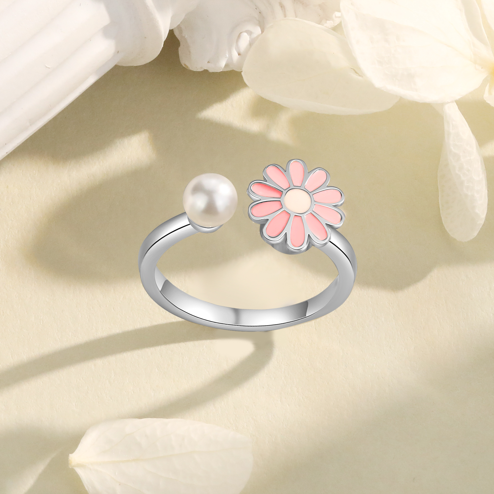 Open Finger Rings Daisy Flower Anxiety Worry Fidget Spinner Ring