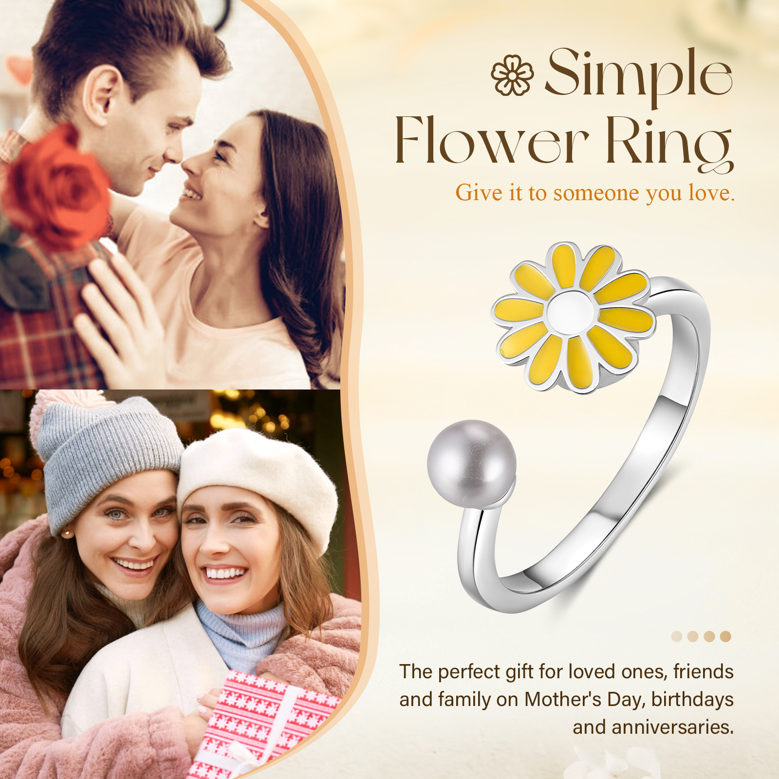 Open Finger Rings Daisy Flower Anxiety Worry Fidget Spinner Ring