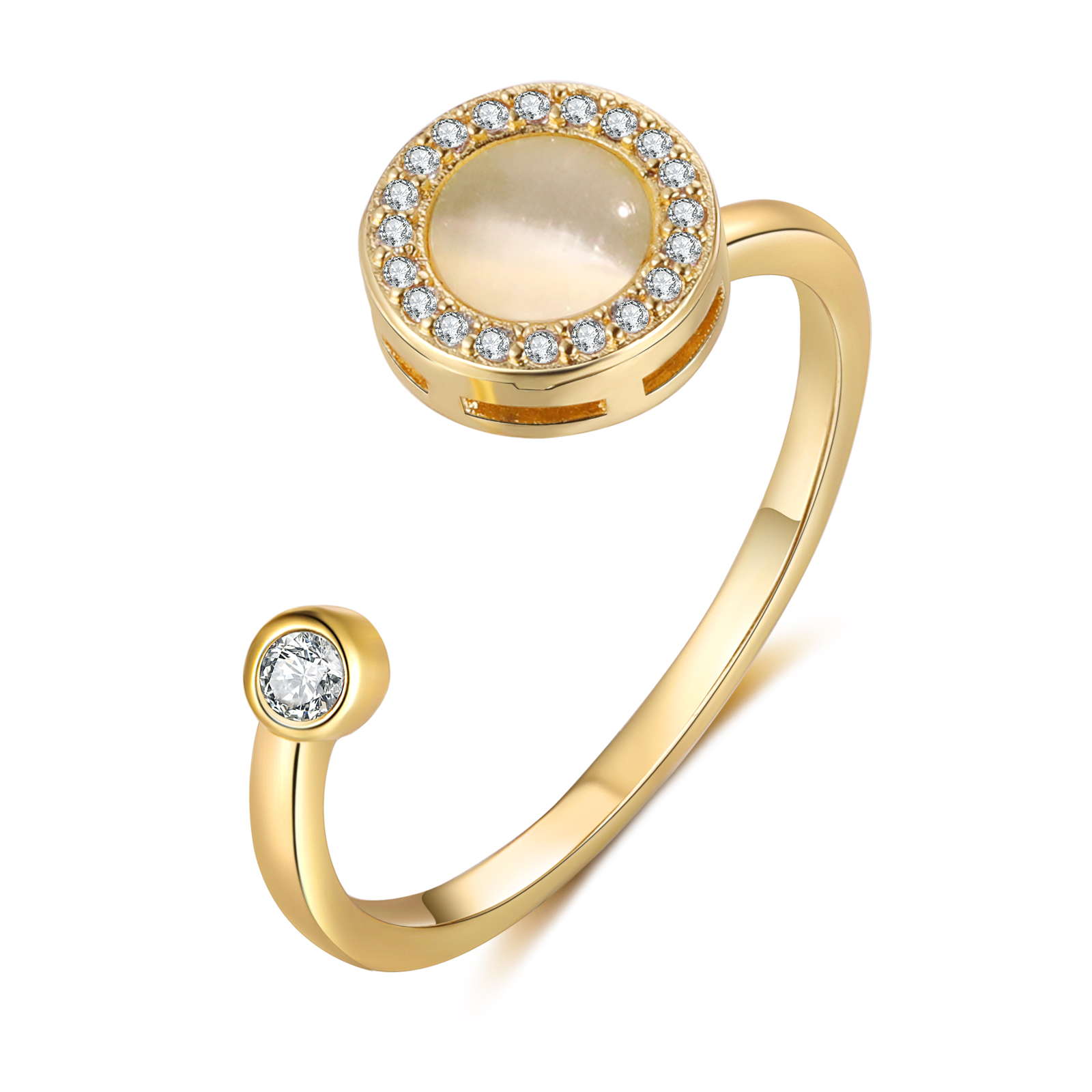 Adjustable Gold-Plated Cat's Eye Ring with Cubic Zirconia Accents - El