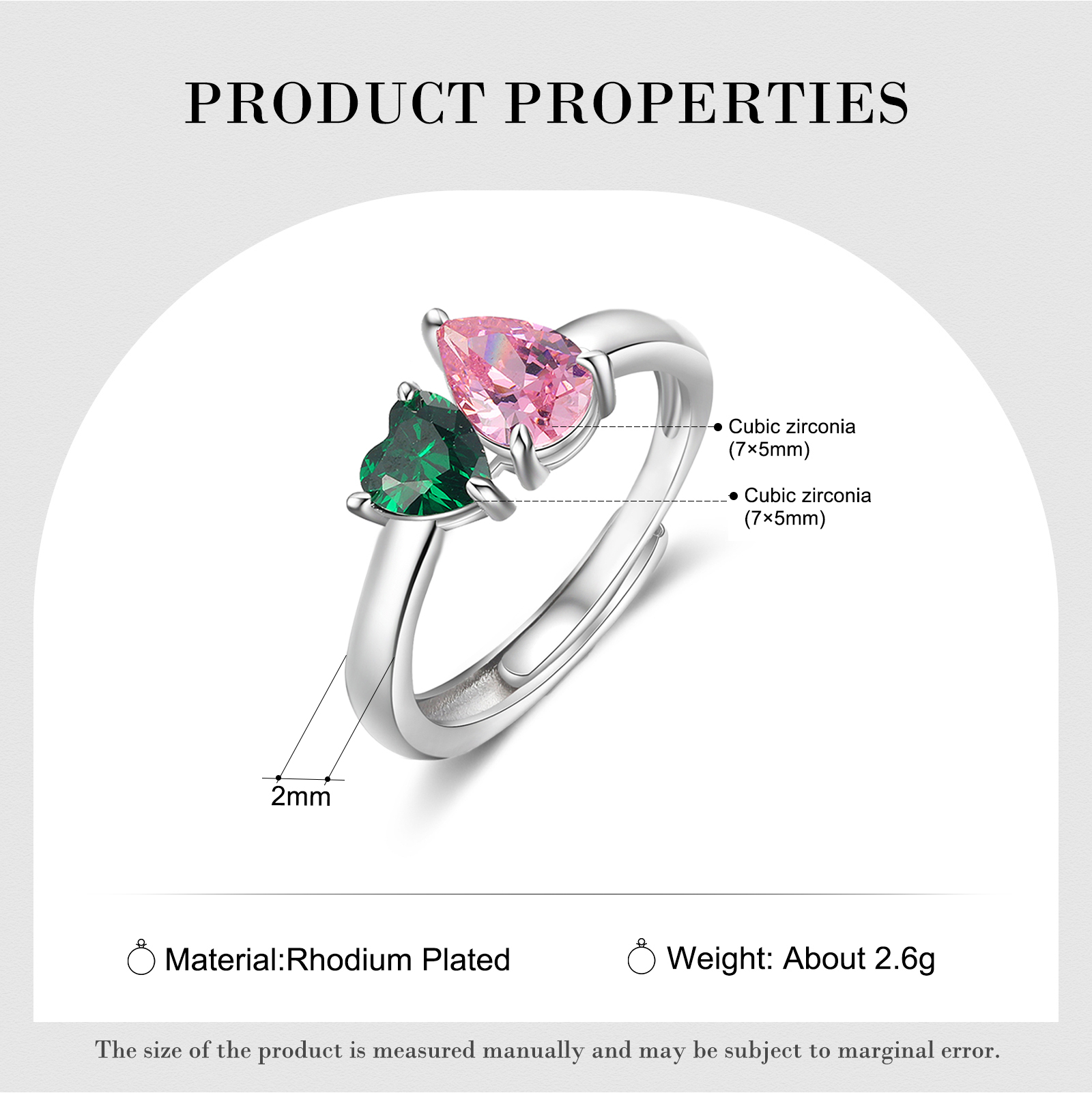 Personalised Heart-Shaped Birthstone Ring – Custom 2 Birthstones Gift for Her | Jessemade