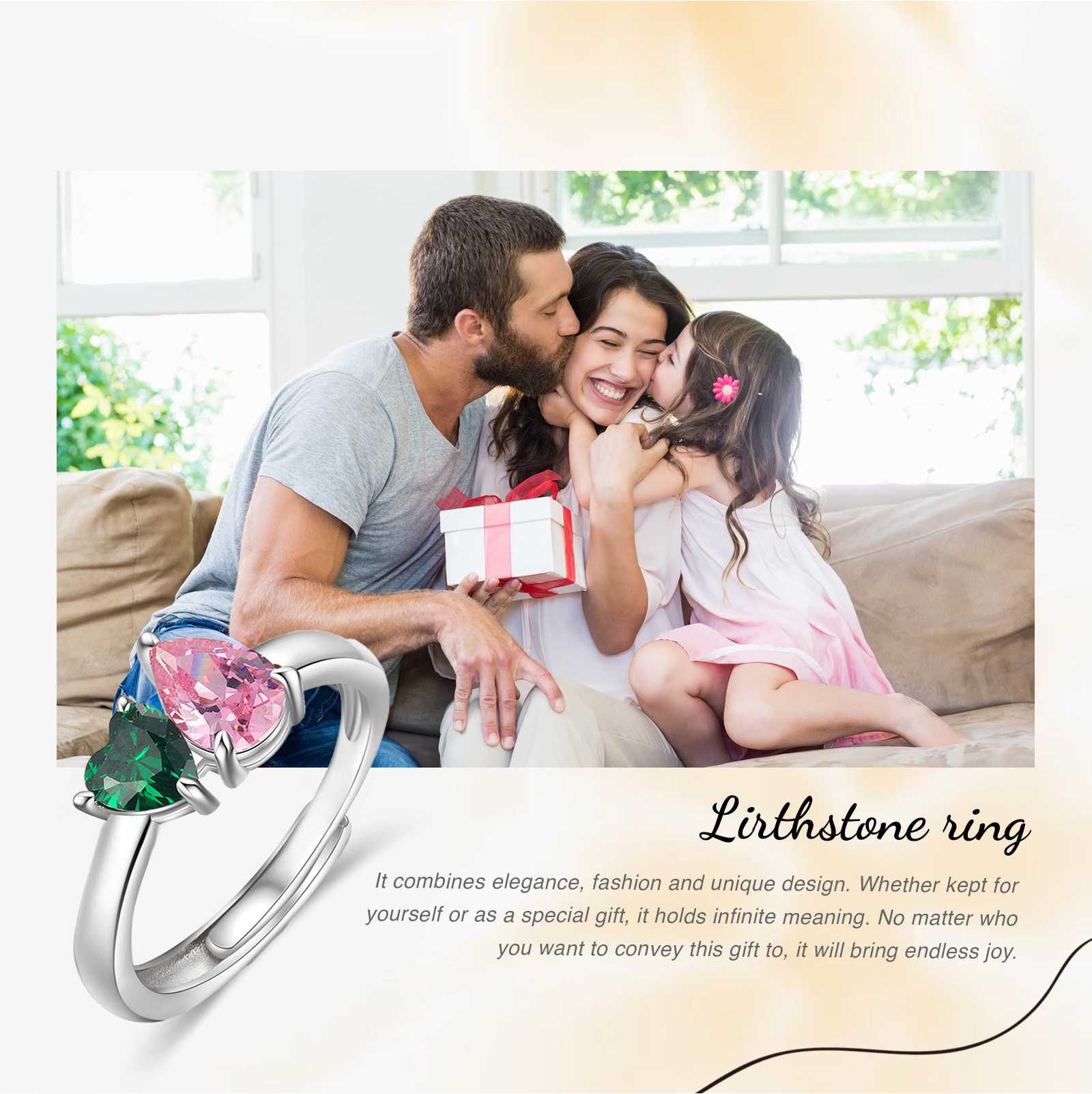 Personalised Heart-Shaped Birthstone Ring – Custom 2 Birthstones Gift for Her | Jessemade