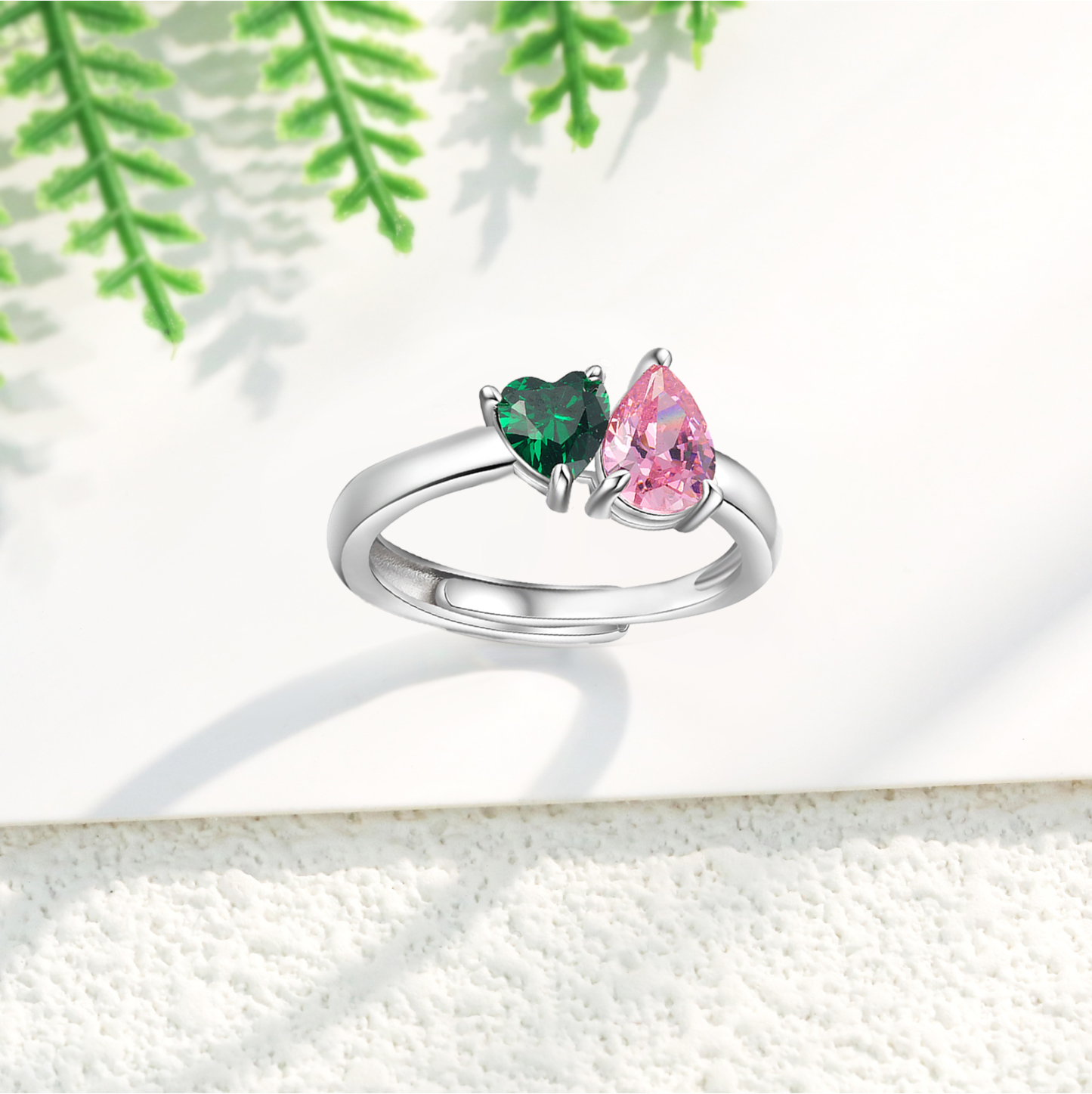 Personalised Heart-Shaped Birthstone Ring – Custom 2 Birthstones Gift