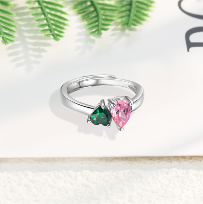 Personalised Heart-Shaped Birthstone Ring – Custom 2 Birthstones Gift for Her | Jessemade