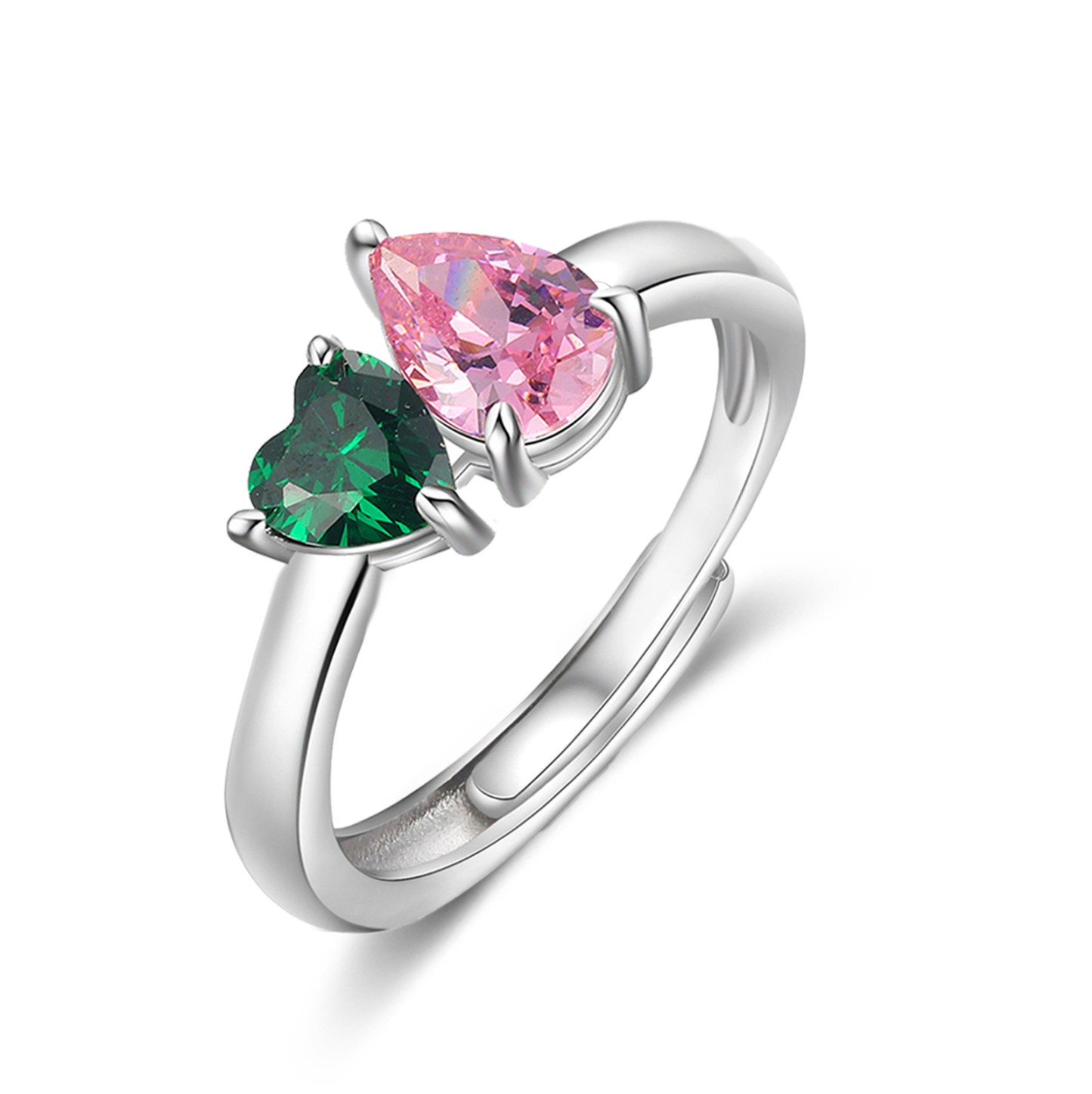 Personalised Heart-Shaped Birthstone Ring – Custom 2 Birthstones Gift for Her | Jessemade