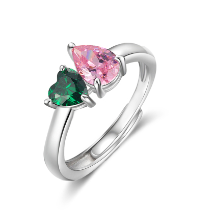 Personalised Heart-Shaped Birthstone Ring – Custom 2 Birthstones Gift for Her | Jessemade