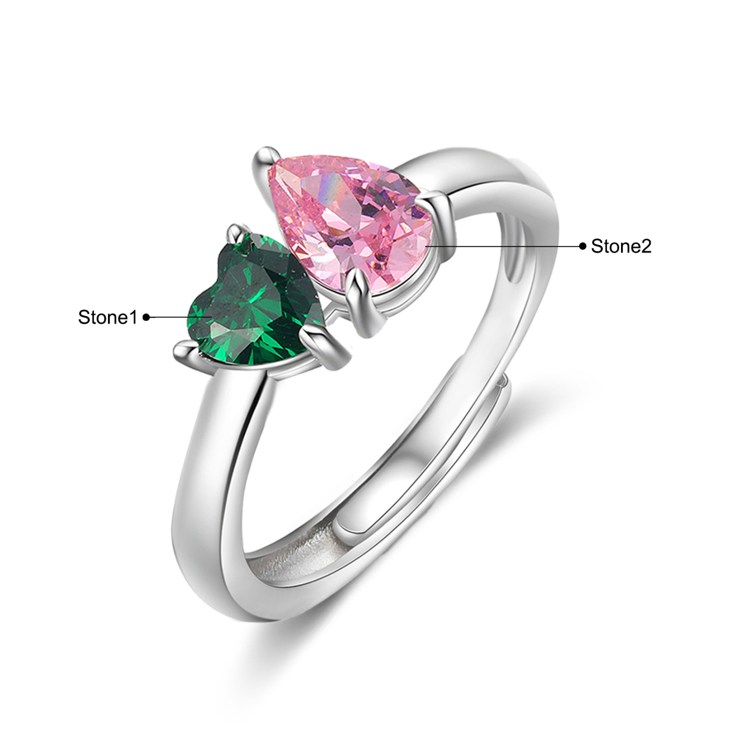 Personalised Heart-Shaped Birthstone Ring – Custom 2 Birthstones Gift for Her | Jessemade