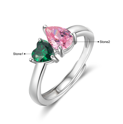 Personalised Heart-Shaped Birthstone Ring – Custom 2 Birthstones Gift for Her | Jessemade
