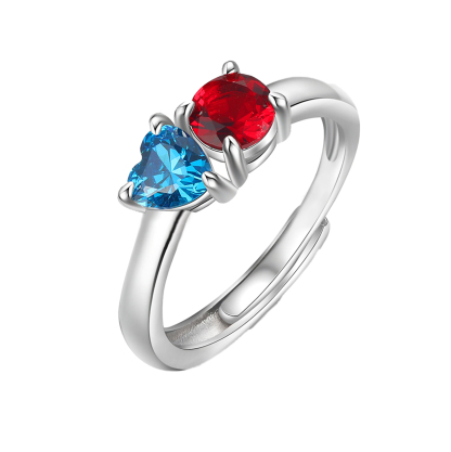Personalised Heart-Shaped Birthstone Ring – Custom 2 Birthstones Gift for Her | Jessemade
