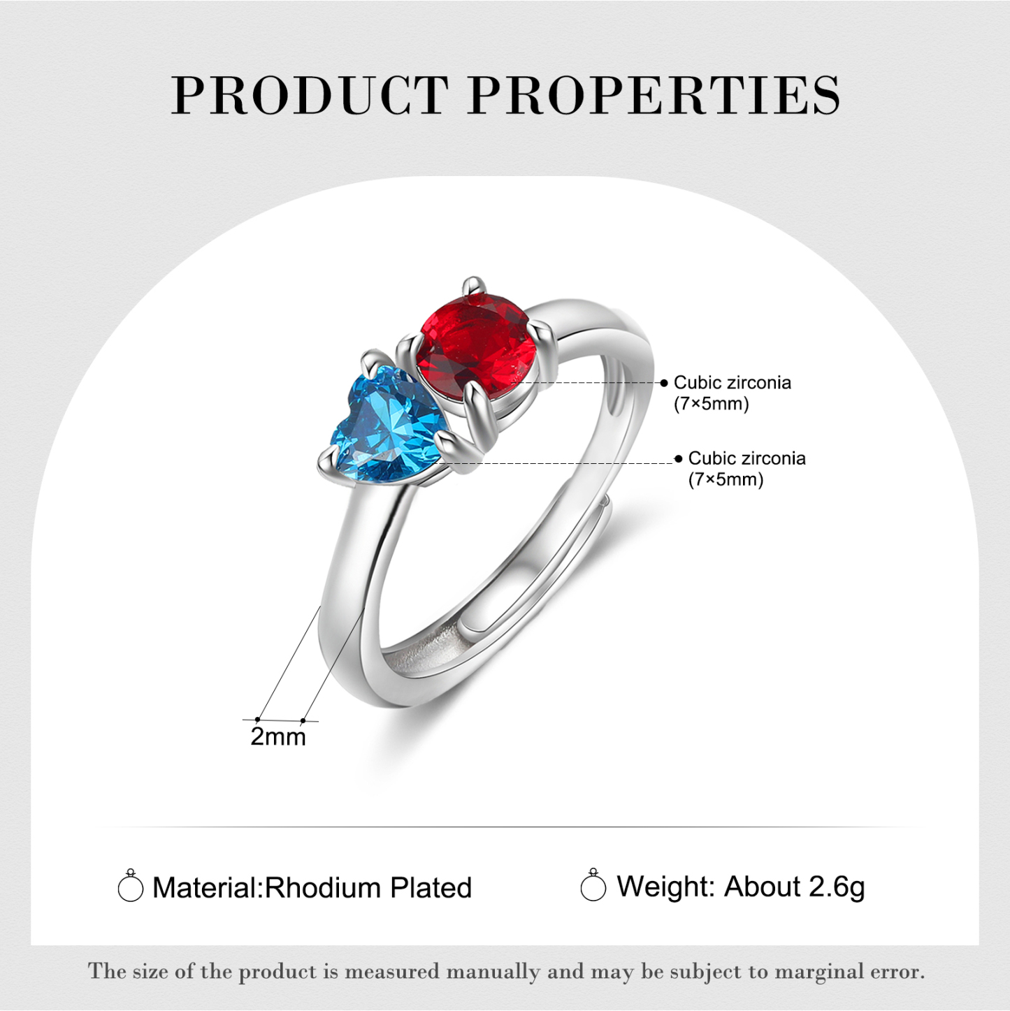 Personalised Heart-Shaped Birthstone Ring – Custom 2 Birthstones Gift for Her | Jessemade