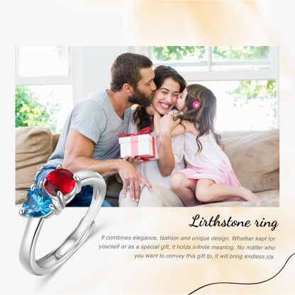 Personalised Heart-Shaped Birthstone Ring – Custom 2 Birthstones Gift for Her | Jessemade