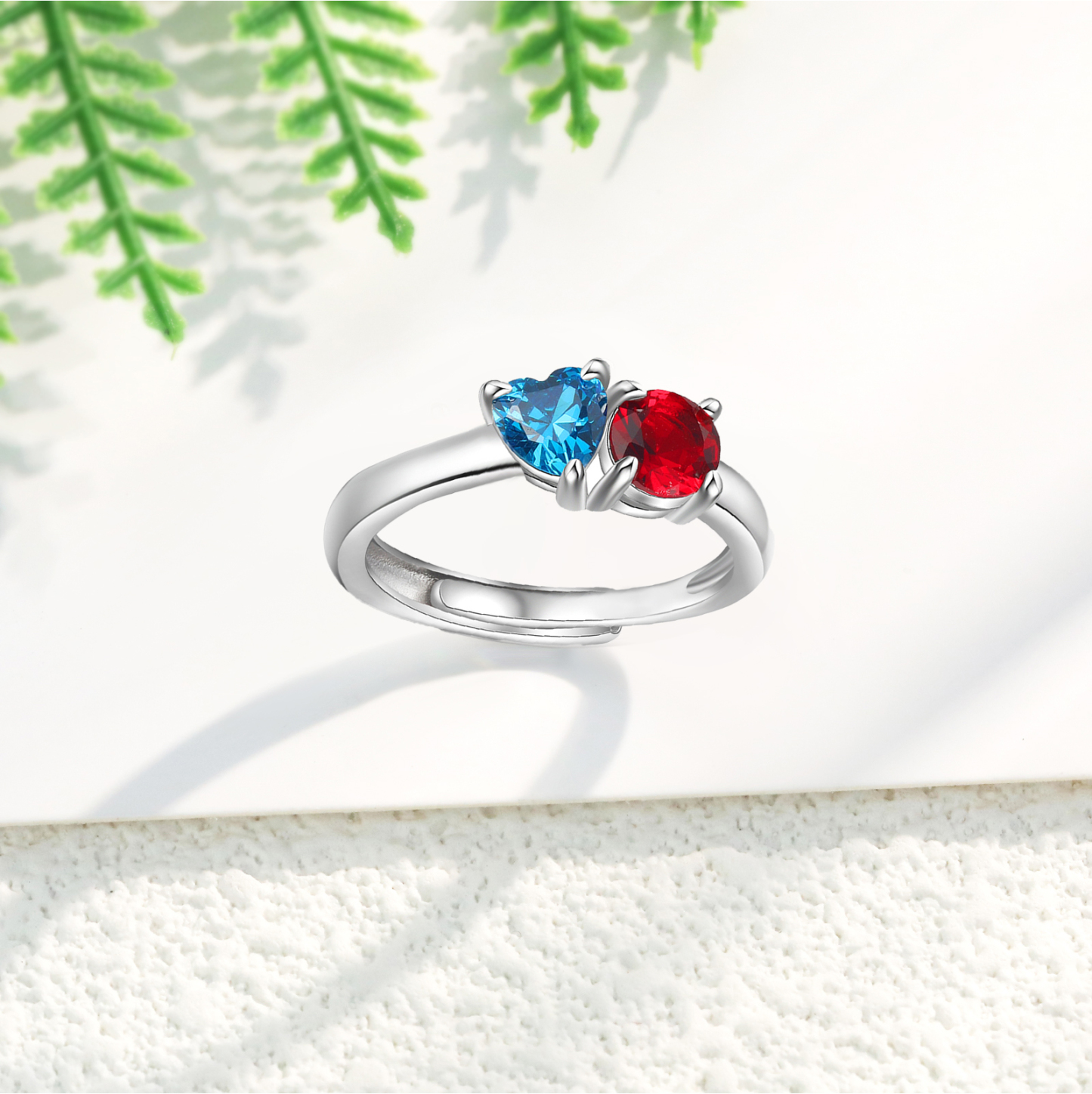 Personalised Heart-Shaped Birthstone Ring – Custom 2 Birthstones Gift for Her | Jessemade