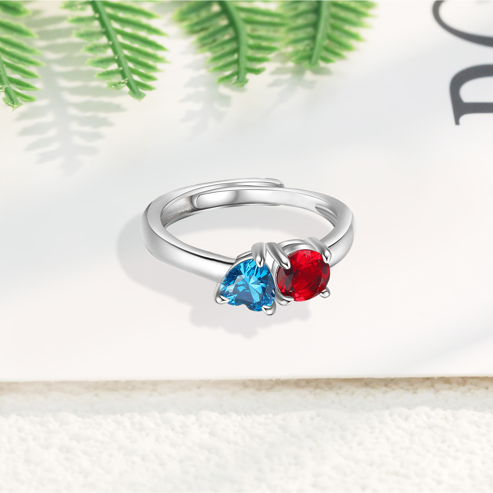 Personalised Heart-Shaped Birthstone Ring – Custom 2 Birthstones Gift for Her | Jessemade