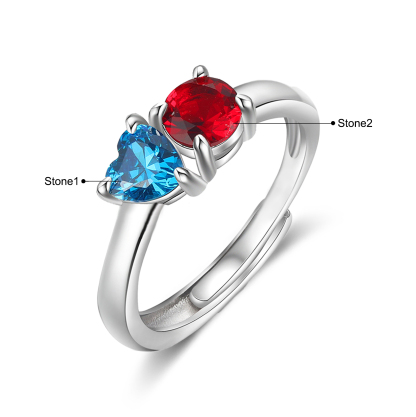 Personalised Heart-Shaped Birthstone Ring – Custom 2 Birthstones Gift for Her | Jessemade