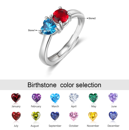Personalised Heart-Shaped Birthstone Ring – Custom 2 Birthstones Gift for Her | Jessemade