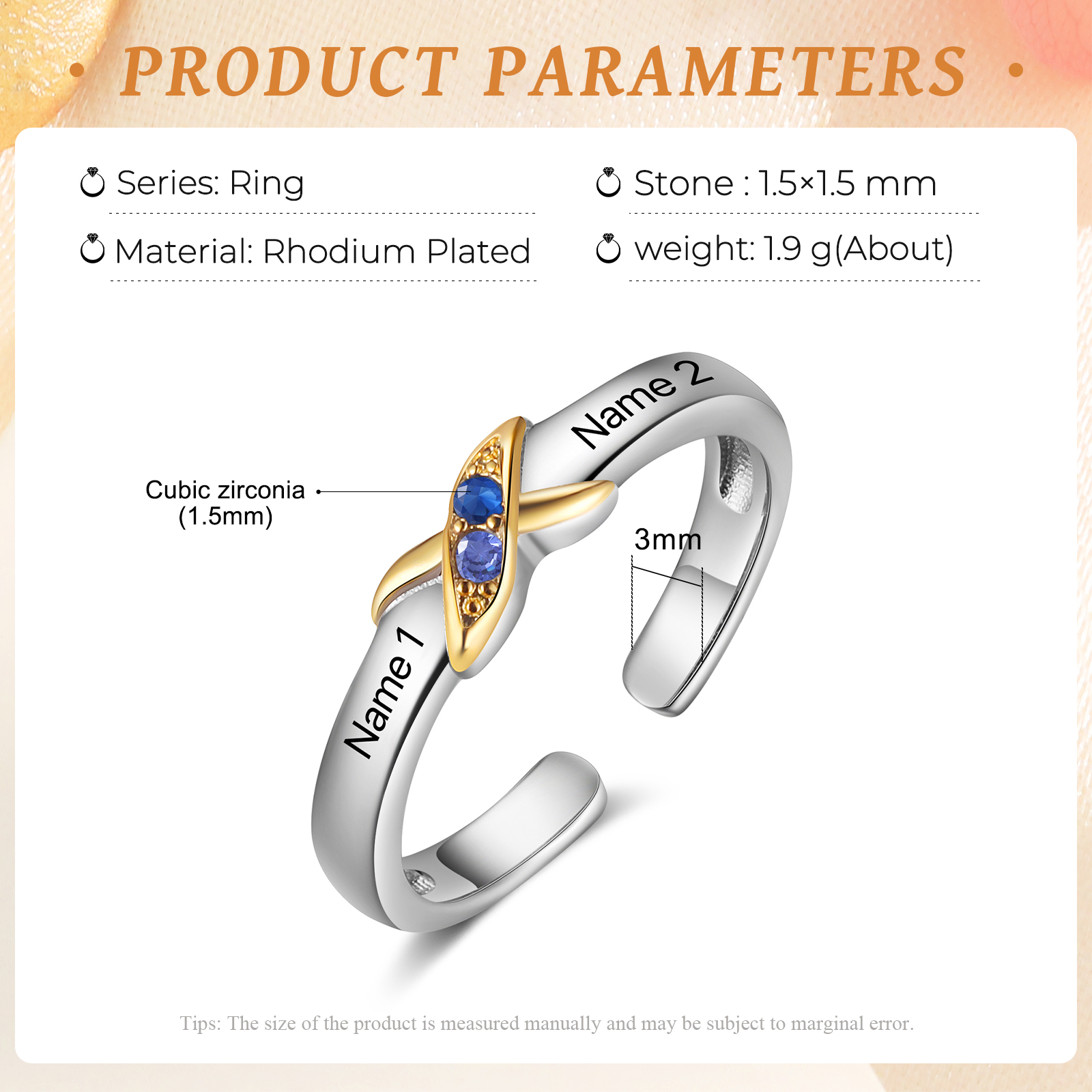 2 Birthstones - Personalized 2 Birthstones & 2 Names Beautiful Ring, a Customized Gift for Her