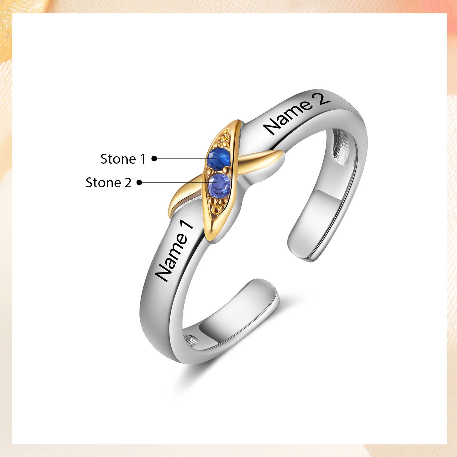 2 Birthstones - Personalized 2 Birthstones & 2 Names Beautiful Ring, a Customized Gift for Her