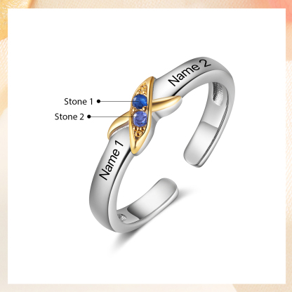 2 Birthstones - Personalized 2 Birthstones & 2 Names Beautiful Ring, a Customized Gift for Her