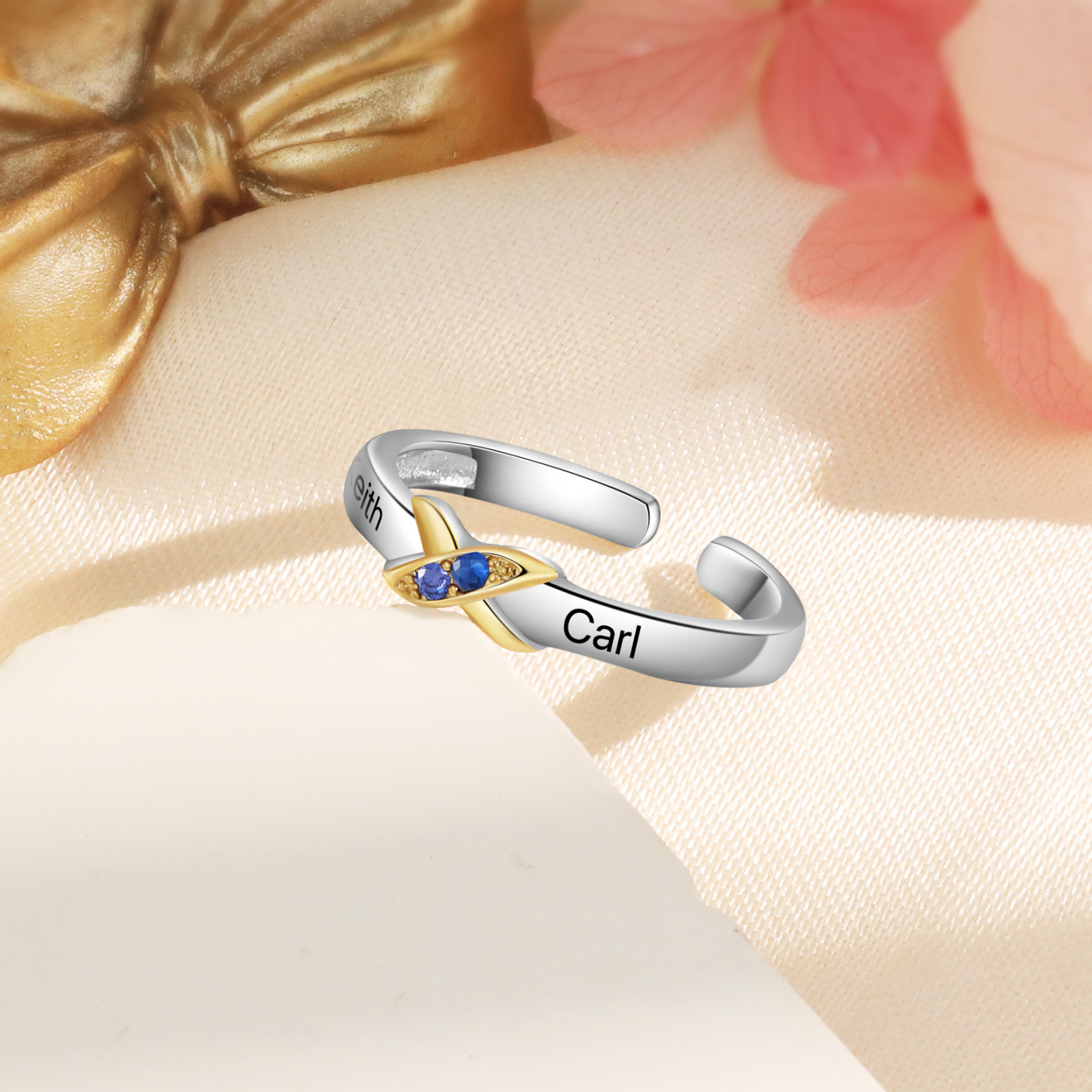 2 Birthstones - Personalized 2 Birthstones & 2 Names Beautiful Ring, a Customized Gift for Her