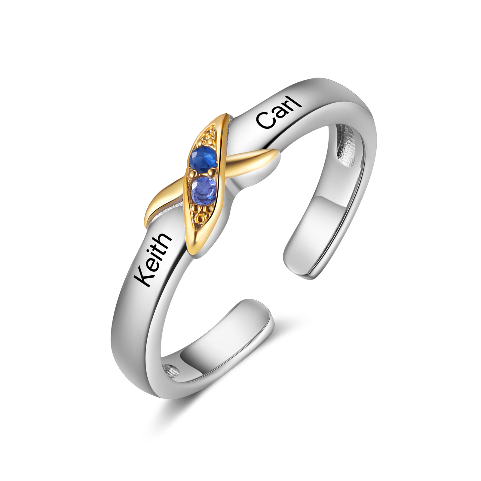 Jessemade UK 2 Birthstones - Personalized 2 Birthstones & 2 Names Beautiful Ring, a Customized Gift for Her 15.99 b2-n2