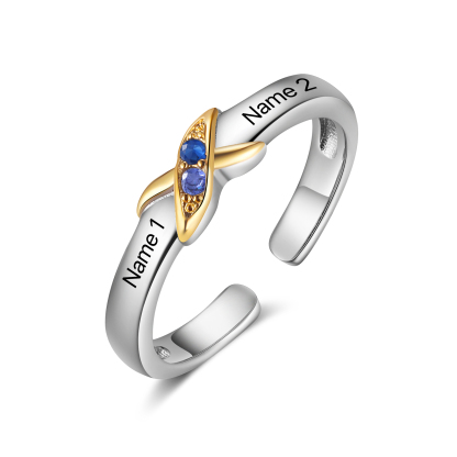 2 Birthstones - Personalized 2 Birthstones & 2 Names Beautiful Ring, a Customized Gift for Her