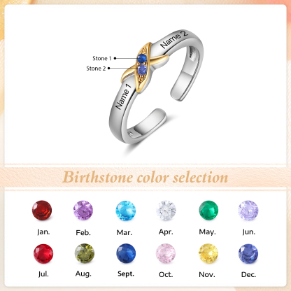 2 Birthstones - Personalized 2 Birthstones & 2 Names Beautiful Ring, a Customized Gift for Her