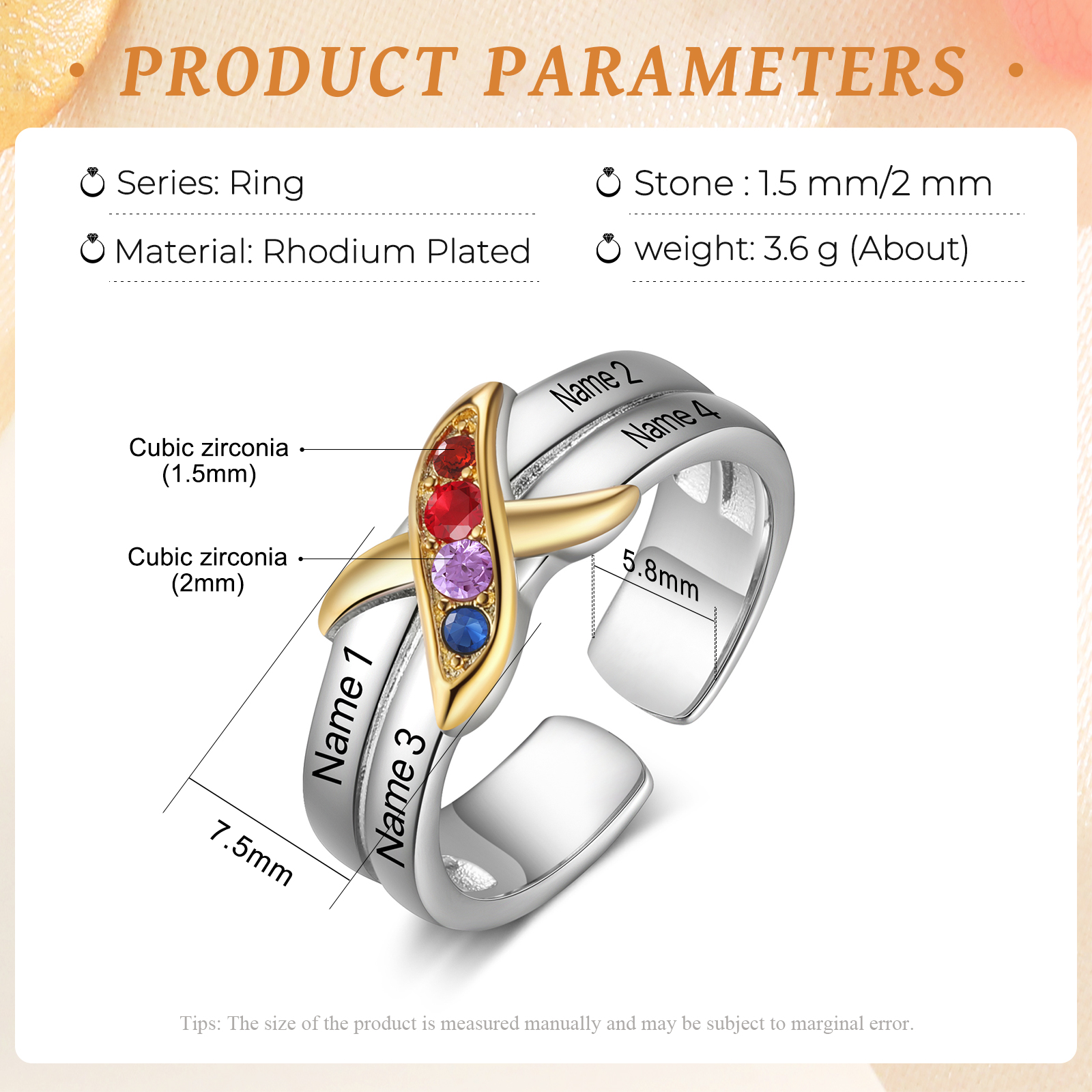 4 Birthstones - Personalized 4 Birthstones & 4 Names Beautiful Ring, a Customized Gift for Her