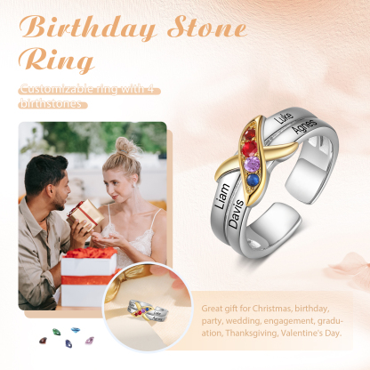 4 Birthstones - Personalized 4 Birthstones & 4 Names Beautiful Ring, a Customized Gift for Her