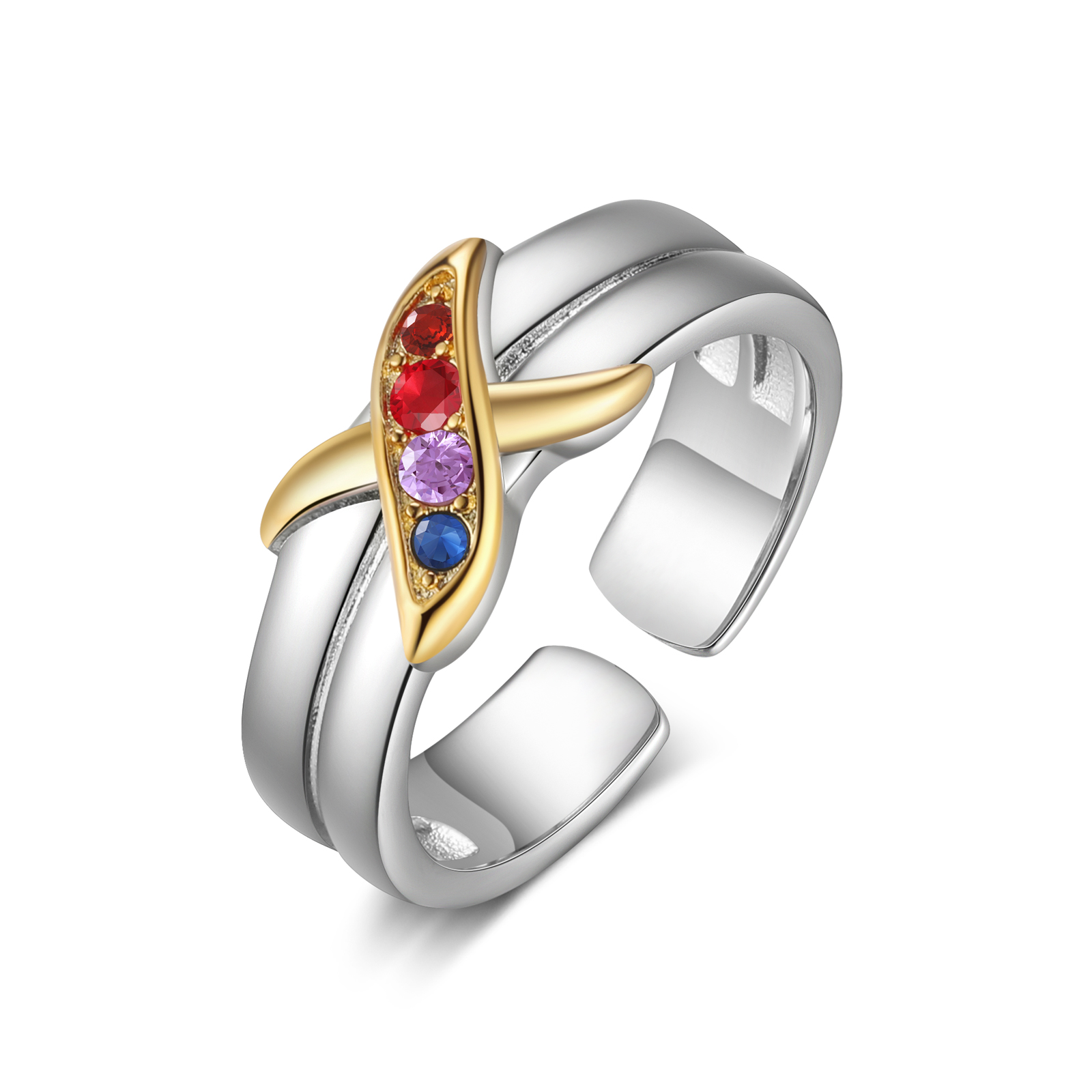 4 Birthstones - Personalized 4 Birthstones & 4 Names Beautiful Ring, a Customized Gift for Her