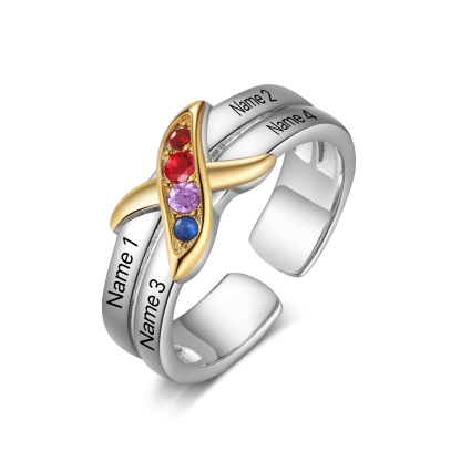 4 Birthstones - Personalized 4 Birthstones & 4 Names Beautiful Ring, a Customized Gift for Her