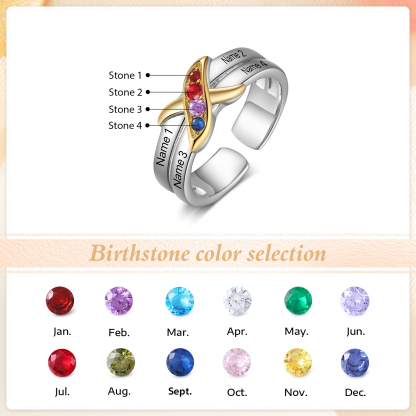4 Birthstones - Personalized 4 Birthstones & 4 Names Beautiful Ring, a Customized Gift for Her