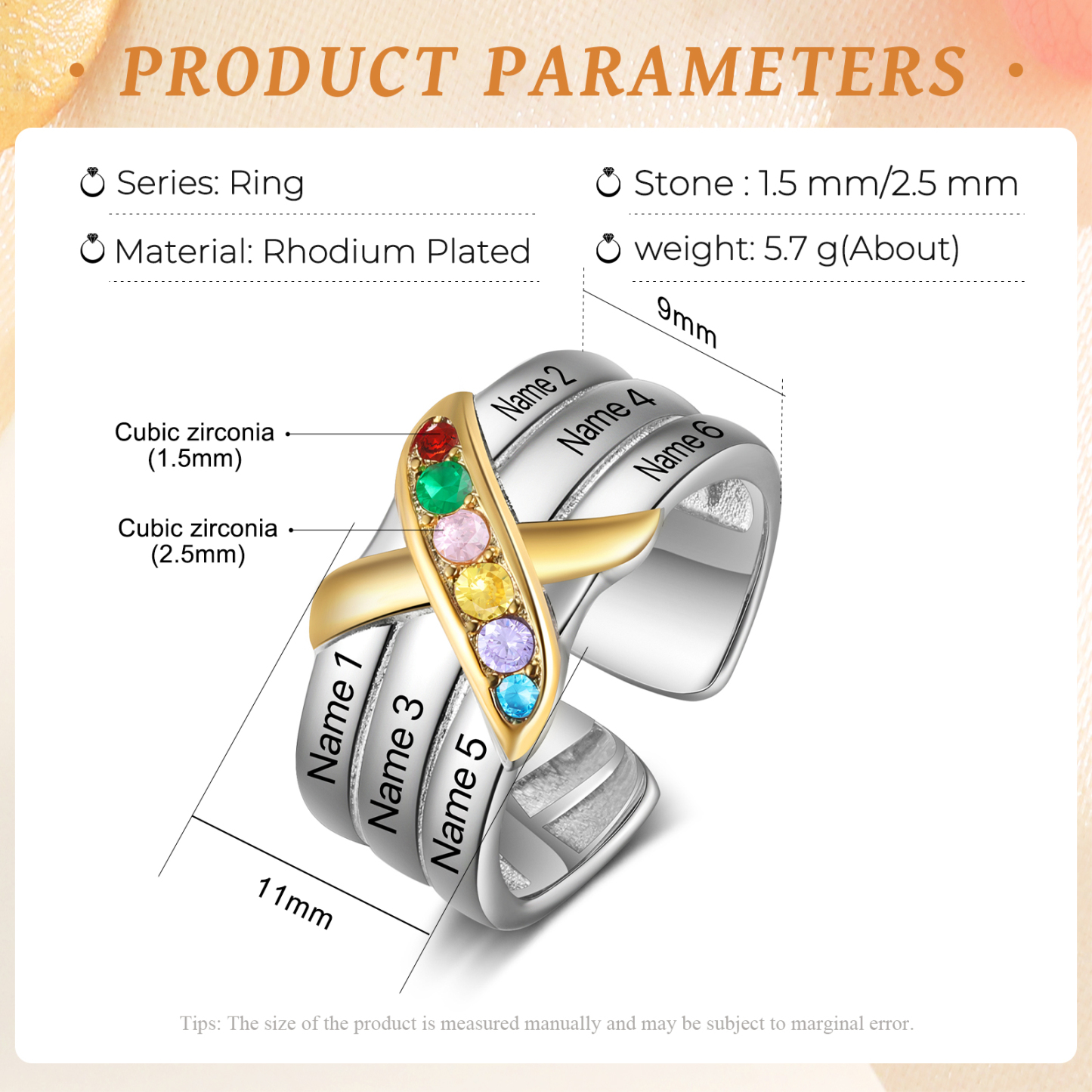 6 Birthstones - Personalized 6 Birthstones & 6 Names Beautiful Ring, a Customized Gift for Her