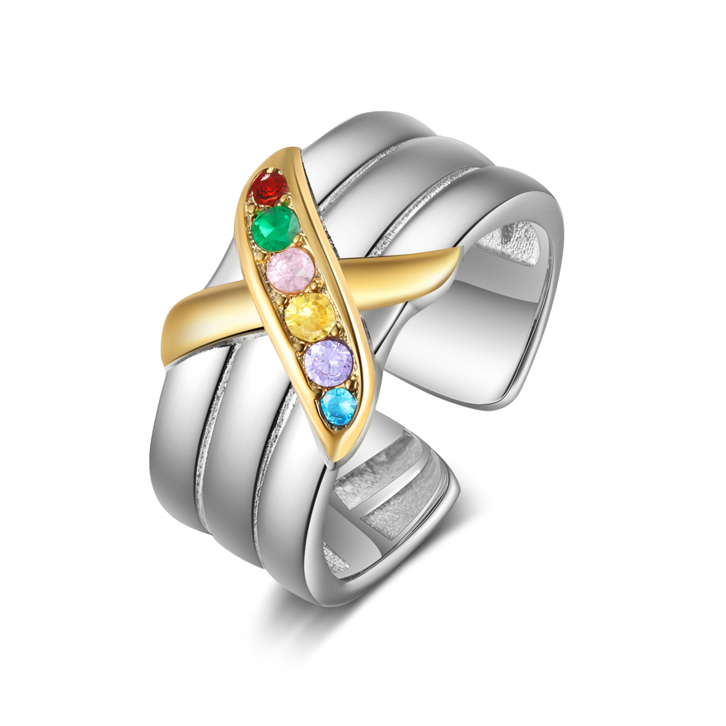 6 Birthstones - Personalized 6 Birthstones & 6 Names Beautiful Ring, a Customized Gift for Her