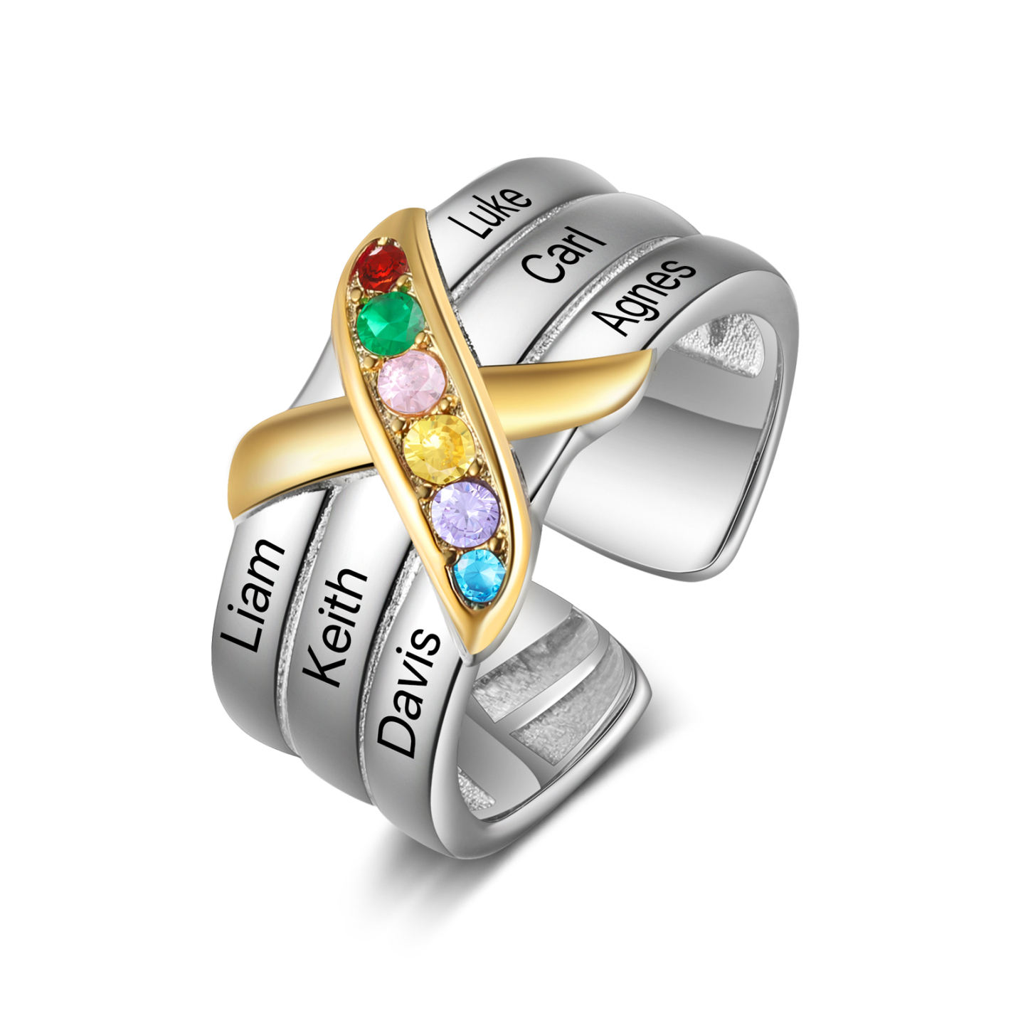 Jessemade UK 6 Birthstones - Personalized 6 Birthstones & 6 Names Beautiful Ring, a Customized Gift for Her 19.99 b6-n6